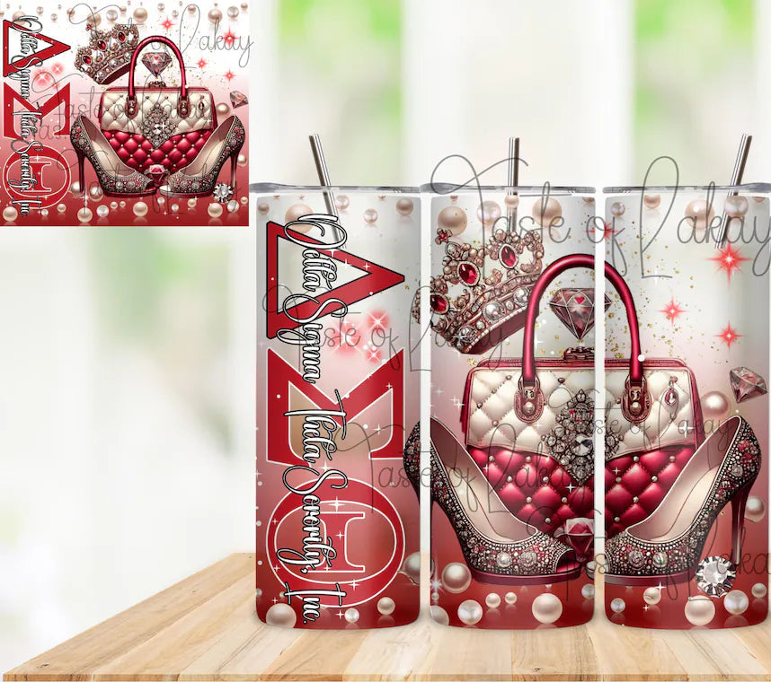Delta Sigma Theta Sorority Tumbler Wrap Purse and Heels 20oz