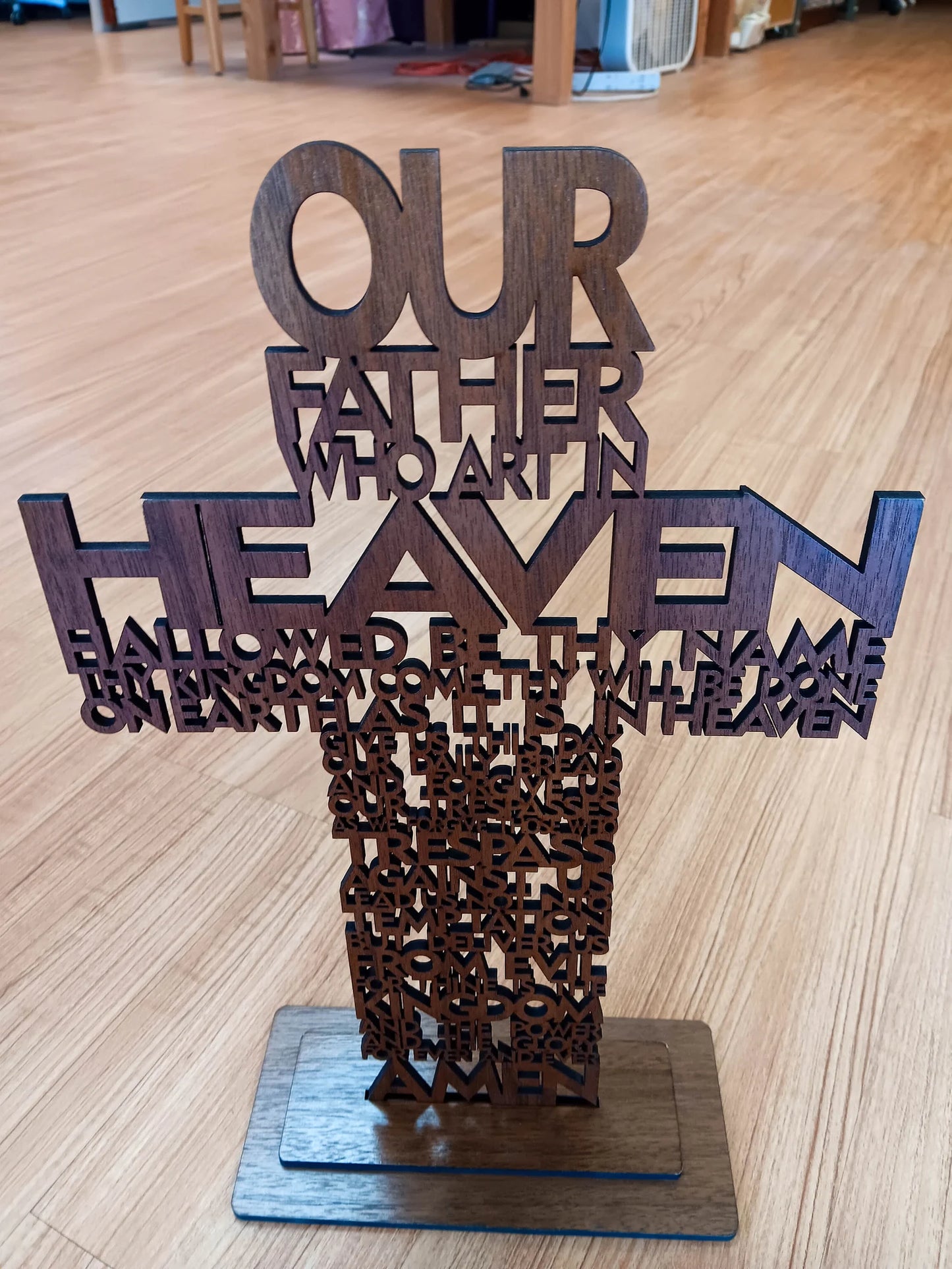 Lord's Prayer Cross with Base Laser cut from 1/4 inch birch plywood