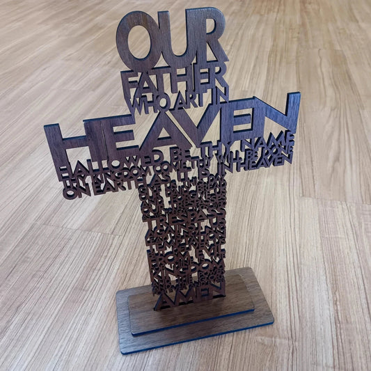 Lord's Prayer Cross with Base Laser cut from 1/4 inch birch plywood